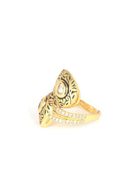 Tear Drop Shaped Carved Ring Adorned With Kundan And Stones Online - Kalki Fashion