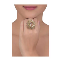 Pale Wheat Crystal Embellished Gold Plated Ring In Floral Design Online - Kalki Fashion