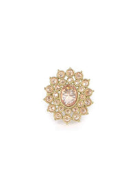 Pale Wheat Crystal Embellished Gold Plated Ring In Floral Design Online - Kalki Fashion