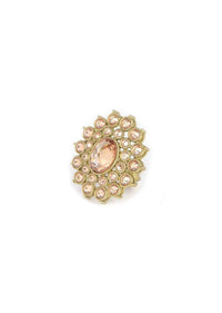 Pale Wheat Crystal Embellished Gold Plated Ring In Floral Design Online - Kalki Fashion