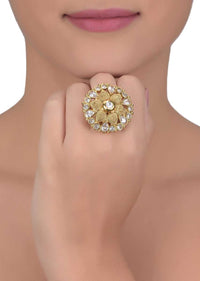 Gold Plated Ring With Kundan And Crystals In Floral Pattern Online - Kalki Fashion