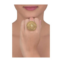 Gold Plated Round Carved Ring In Floral Pattern Online - Kalki Fashion