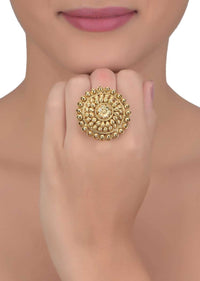 Gold Plated Round Carved Ring In Floral Pattern Online - Kalki Fashion