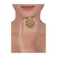 Round Floral Patterned Gold Plated Ring With Silk Colored Crystals And Beads Online - Kalki Fashion