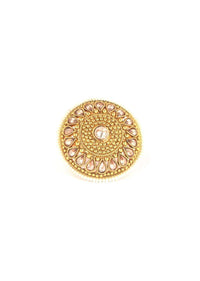 Round Floral Patterned Gold Plated Ring With Silk Colored Crystals And Beads Online - Kalki Fashion