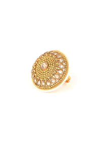 Round Floral Patterned Gold Plated Ring With Silk Colored Crystals And Beads Online - Kalki Fashion