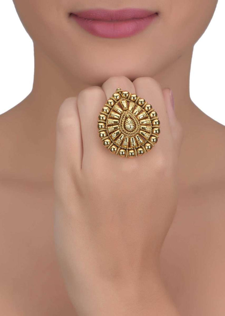 Tear Drop Shaped Gold Plated Ring Online - Kalki Fashion