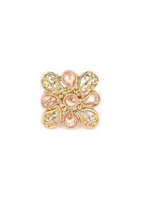 Square shaped floral gold plated ring with pale wheat crystals only on Kalki