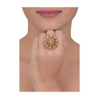 Gold Plated Round Ring With Silk Colored Crystals Online - Kalki Fashion