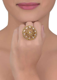 Gold Plated Round Ring With Silk Colored Crystals Online - Kalki Fashion