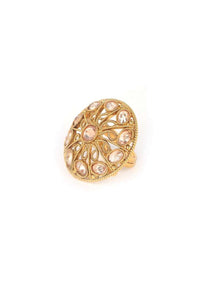 Gold Plated Round Ring With Silk Colored Crystals Online - Kalki Fashion