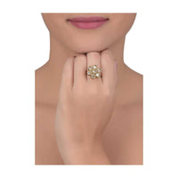 Gold Plated Floral Ring Adorned With Oval And Round Crystals Online - Kalki Fashion