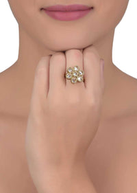 Gold Plated Floral Ring Adorned With Oval And Round Crystals Online - Kalki Fashion
