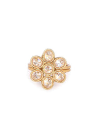 Gold Plated Floral Ring Adorned With Oval And Round Crystals Online - Kalki Fashion