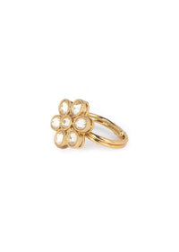 Gold Plated Floral Ring Adorned With Oval And Round Crystals Online - Kalki Fashion