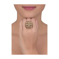 Floral Shaped Gold Plated Ring With Pale Wheat Crystals Online - Kalki Fashion