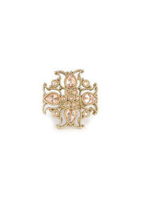 Floral Shaped Gold Plated Ring With Pale Wheat Crystals Online - Kalki Fashion