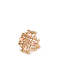 Floral Shaped Gold Plated Ring With Pale Wheat Crystals Online - Kalki Fashion