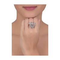 Gunmetal Grey Stone And Crystal Studded Ring In Butterfly Pattern Online - Kalki Fashion