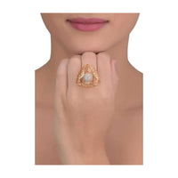 Geometric Carved Gold Plated Ring With Stone Studded Round Center Online - Kalki Fashion