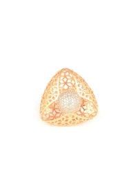 Geometric Carved Gold Plated Ring With Stone Studded Round Center Online - Kalki Fashion