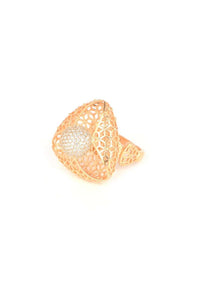Geometric Carved Gold Plated Ring With Stone Studded Round Center Online - Kalki Fashion