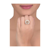 Silk colored crystal, stones and bugle beads studded gold plated ring only on Kalki