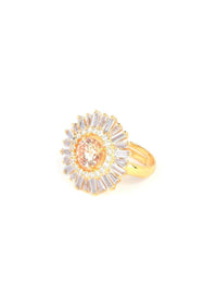 Silk colored crystal, stones and bugle beads studded gold plated ring only on Kalki