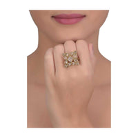 Rose Gold Floral Patterned Ring Embellished With Crystals And Stones Online - Kalki Fashion