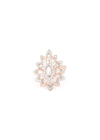 Rose Gold Floral Patterned Ring Embellished With Crystals And Stones Online - Kalki Fashion
