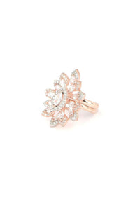 Rose Gold Floral Patterned Ring Embellished With Crystals And Stones Online - Kalki Fashion