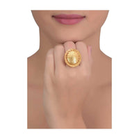 Circular Gold Plated Ring With Self Embossed Leaves And Floral Pattern Online - Kalki Fashion