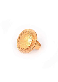 Circular Gold Plated Ring With Self Embossed Leaves And Floral Pattern Online - Kalki Fashion