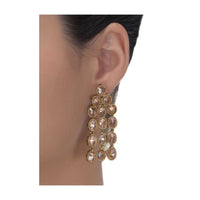 Pale Wheat Crystal Gold Plated Danglers With Crystal Fringes Online - Kalki Fashion