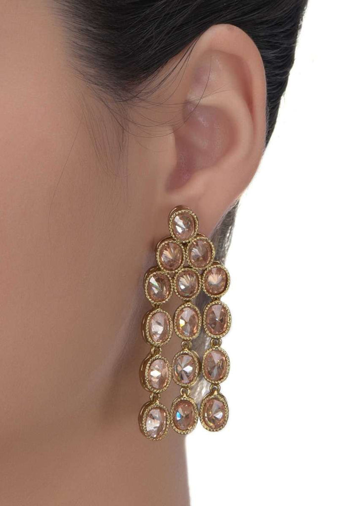 Pale Wheat Crystal Gold Plated Danglers With Crystal Fringes Online - Kalki Fashion