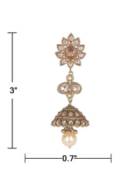 Pale Wheat Crystal Gold Plated Jhumkas With Dangling Pearl Online - Kalki Fashion