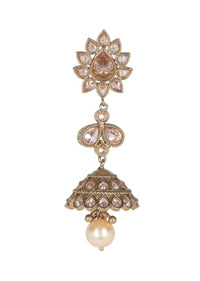 Pale Wheat Crystal Gold Plated Jhumkas With Dangling Pearl Online - Kalki Fashion