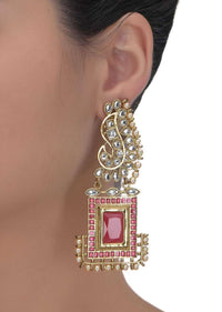 Fuchsia Crystal And Mina Work Danglers With Crystals And Pearls Online - Kalki Fashion