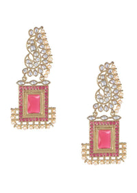 Fuchsia Crystal And Mina Work Danglers With Crystals And Pearls Online - Kalki Fashion