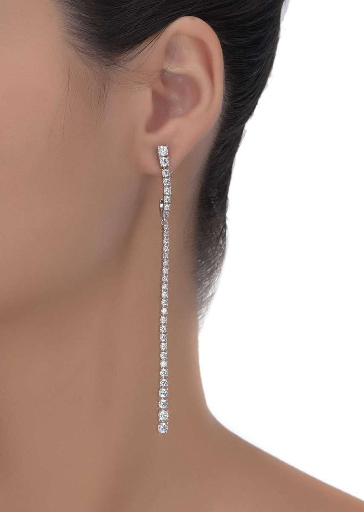 Silver Plated Straight Party Wear Earrings Adorned With Stones Online - Kalki Fashion