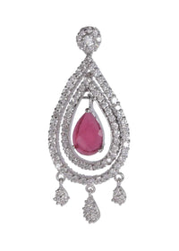 Magenta crystal danglers with stones in tear drop shape only on Kalki