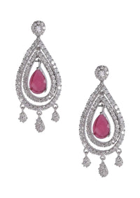 Magenta crystal danglers with stones in tear drop shape only on Kalki