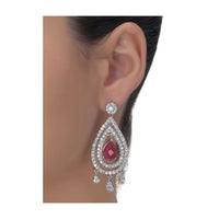 Magenta crystal danglers with stones in tear drop shape only on Kalki