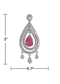 Magenta crystal danglers with stones in tear drop shape only on Kalki