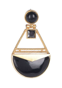 Black Stone Gold Plated Danglers In Geometric Pattern Online - Kalki Fashion