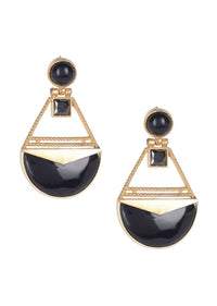 Black Stone Gold Plated Danglers In Geometric Pattern Online - Kalki Fashion