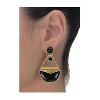 Black Stone Gold Plated Danglers In Geometric Pattern Online - Kalki Fashion