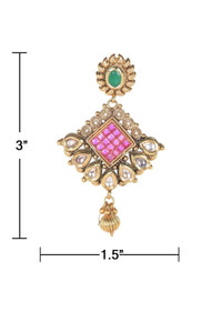 Green And Magenta Crystal Danglers With Kundan And Metal Beads Online - Kalki Fashion