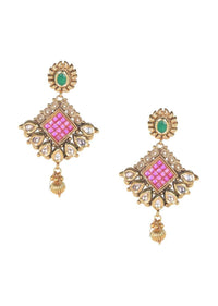 Green And Magenta Crystal Danglers With Kundan And Metal Beads Online - Kalki Fashion