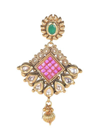 Green And Magenta Crystal Danglers With Kundan And Metal Beads Online - Kalki Fashion